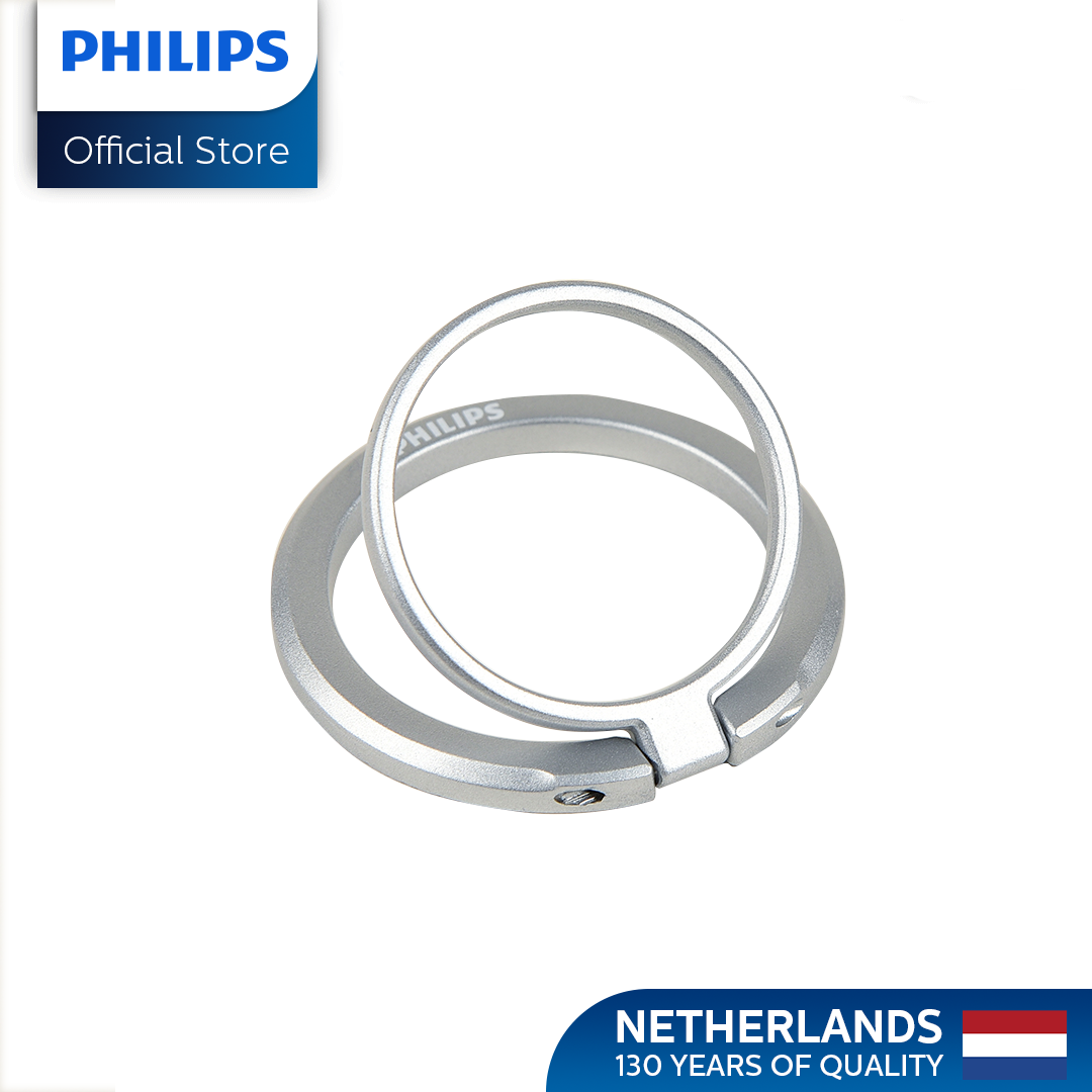 Philips White 360°Rotation 180° Flip Metallic Magnetic Ring Stand Cellphone Holder with Additional Metal Magnetic Ring