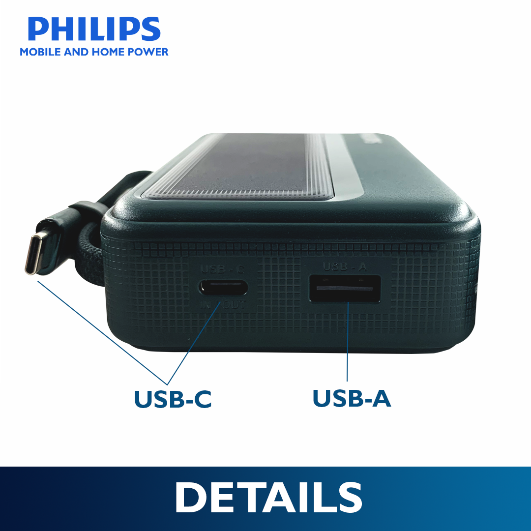 Philips Teal 20000mAh Power Bank 45W Fast Charging PD QC3.0 Fast Charging Built-in USB-C