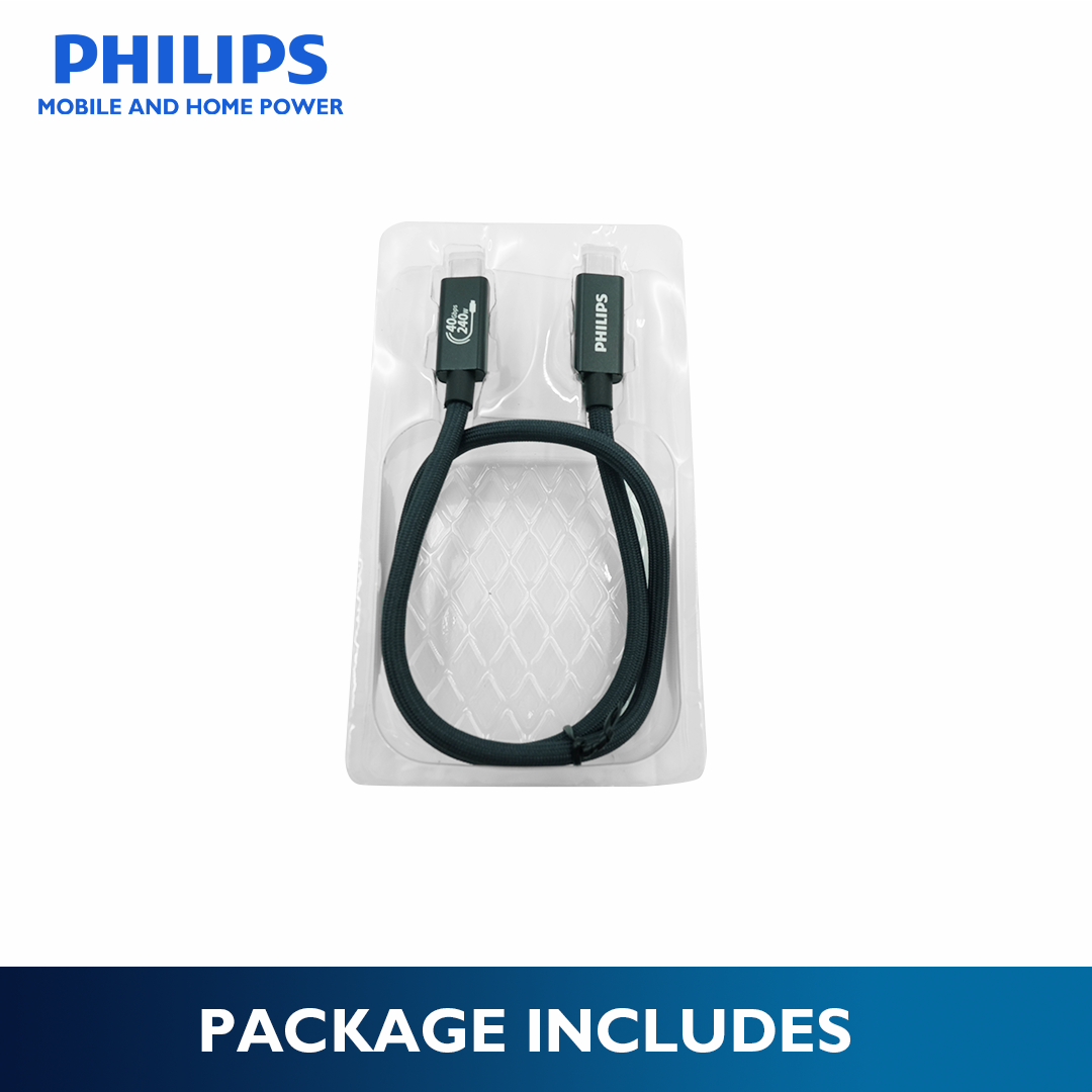 Philips 240W 0.5m USB-C to USB-C Cable Fast Charging, 40Gbps USB4 Data Transfer, Braided Thunderbolt 4 Compatible