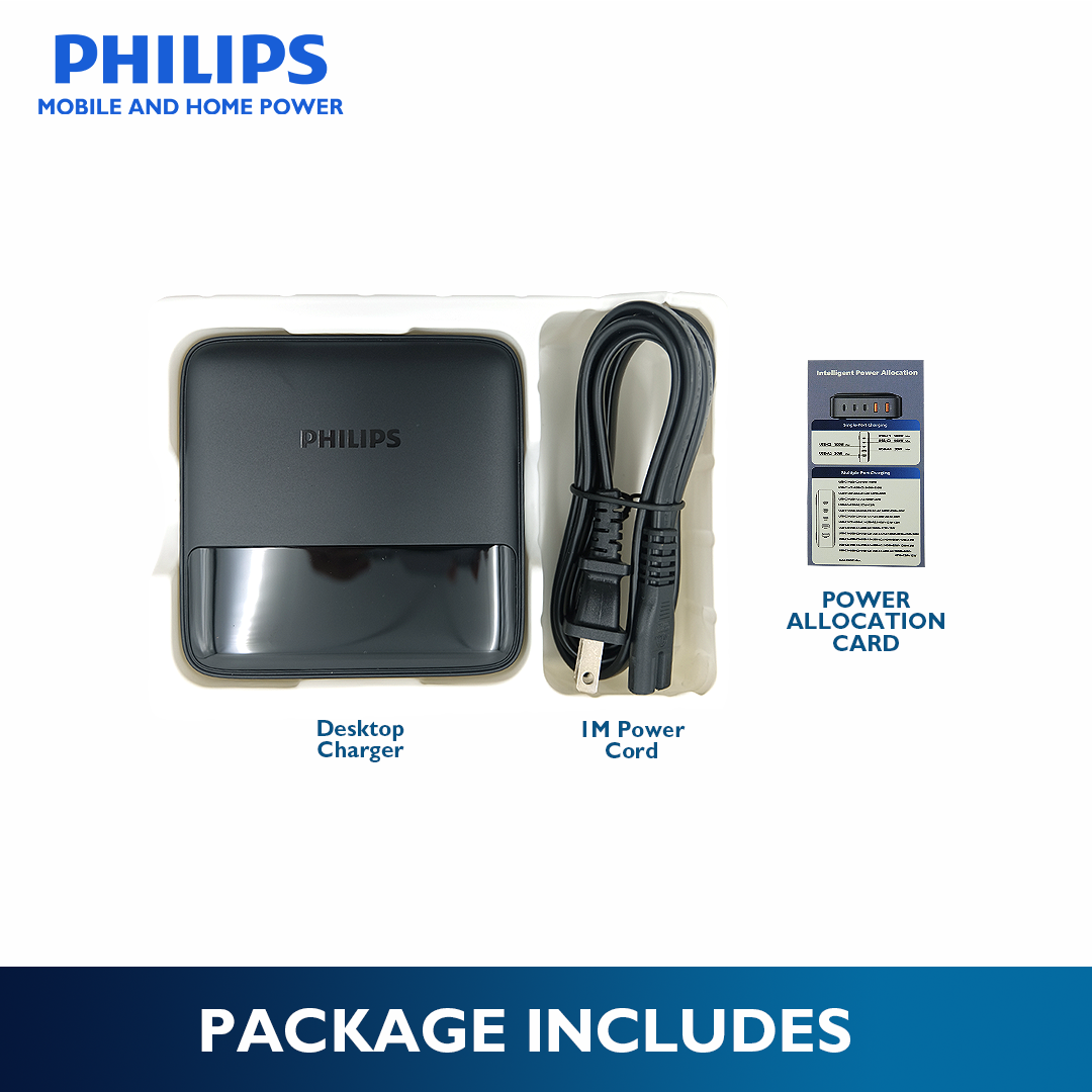 Philips Ultra Fast 240W 5-Port GaN USB Desktop Charger with Digital Display 3 USB-C and 2 USB-A port