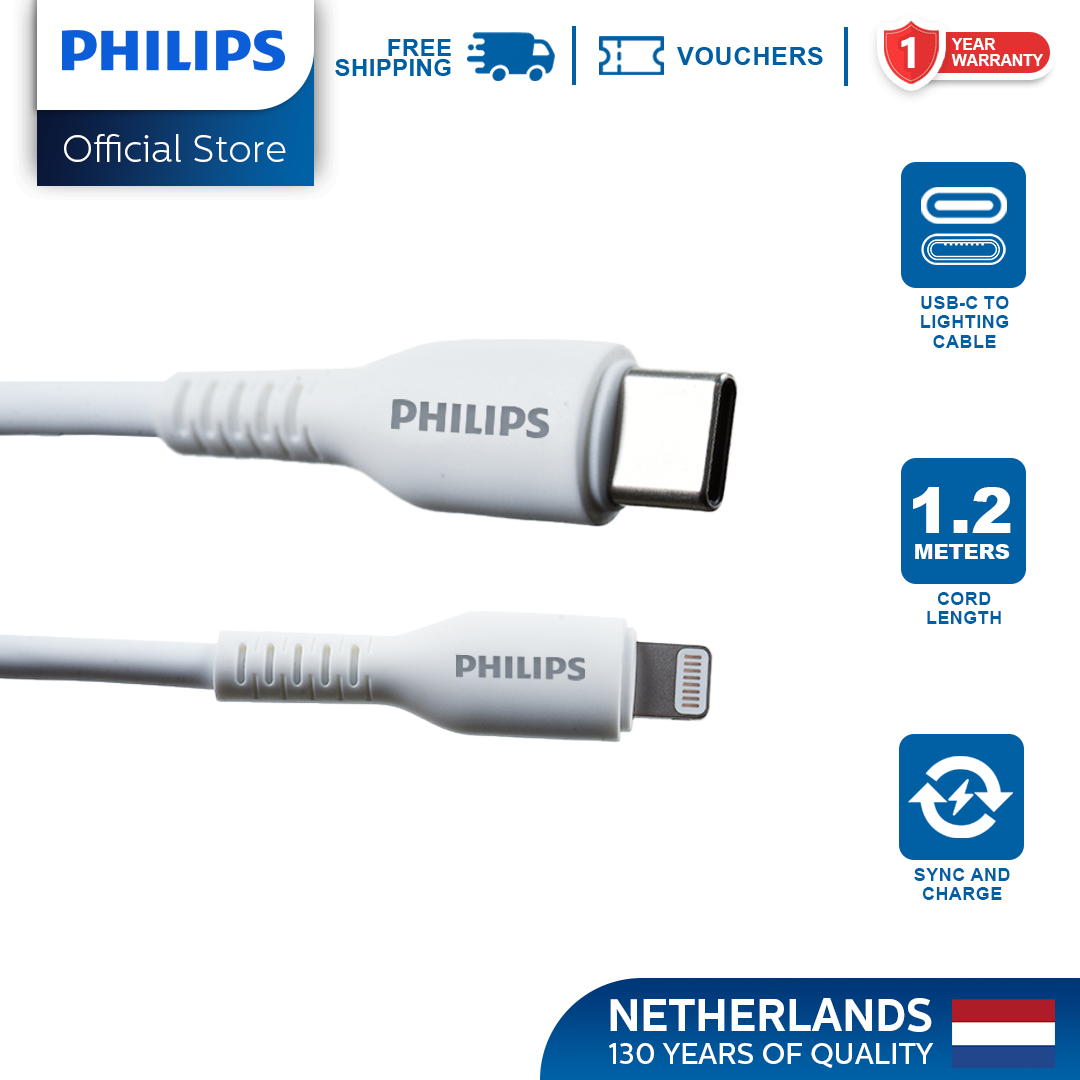 Philips Silicon 1.2m 18W USB C Type-C to Lightning Cable MFi Certified iPhone Charging Cable