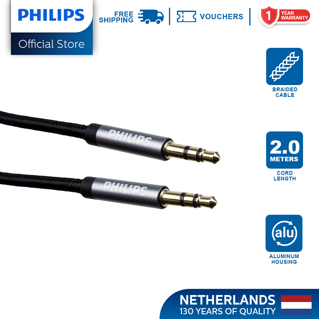 Philips 3.5mm to 3.5mm 2Meters Titanium Plated Aluminum Housing PVC Outer Cover Audio Cable