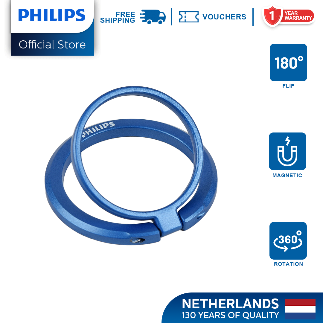 Philips Blue 360°Rotation 180° Flip Metallic Magnetic Ring Stand Cellphone Holder with Additional Metal Magnetic Ring