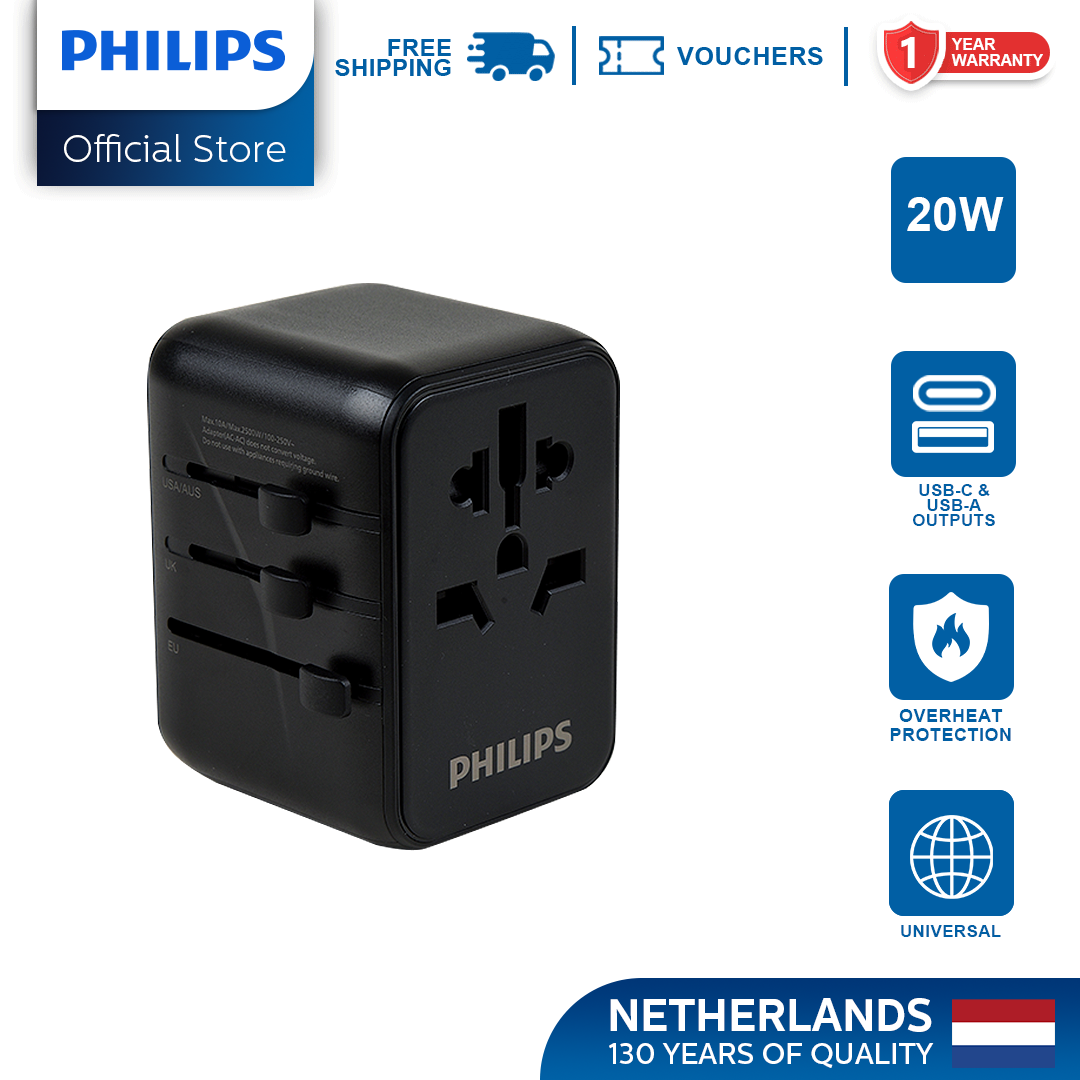 Philips 20W Fast Charging Multi-Port Universal Socket Non Grounding US/EU/AUS/UK plugs Quick Charge Adaptor