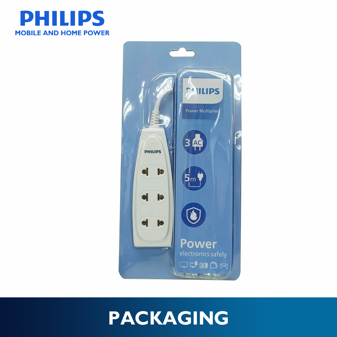 Philips 3-Way Extension Socket Non-Flammable Material 5 Meters Cord Power Multiplier