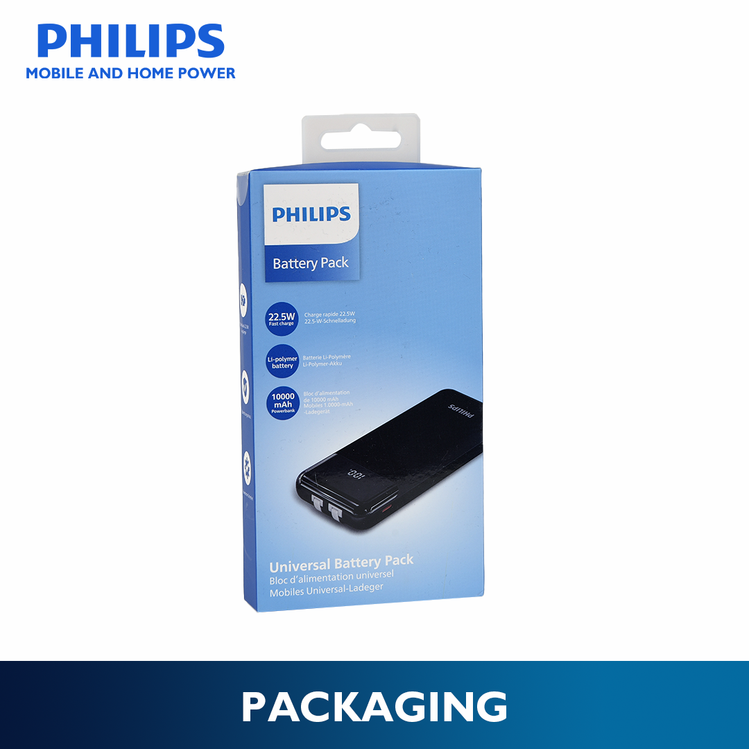Philips Black Powerbank 10000mAh 22.5W Fast Charging Built-In USB-C and Lightning Cable