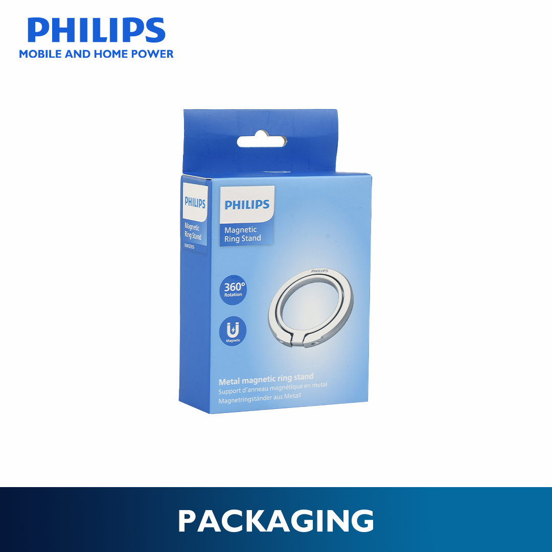 Philips White 360°Rotation 180° Flip Metallic Magnetic Ring Stand Cellphone Holder with Additional Metal Magnetic Ring
