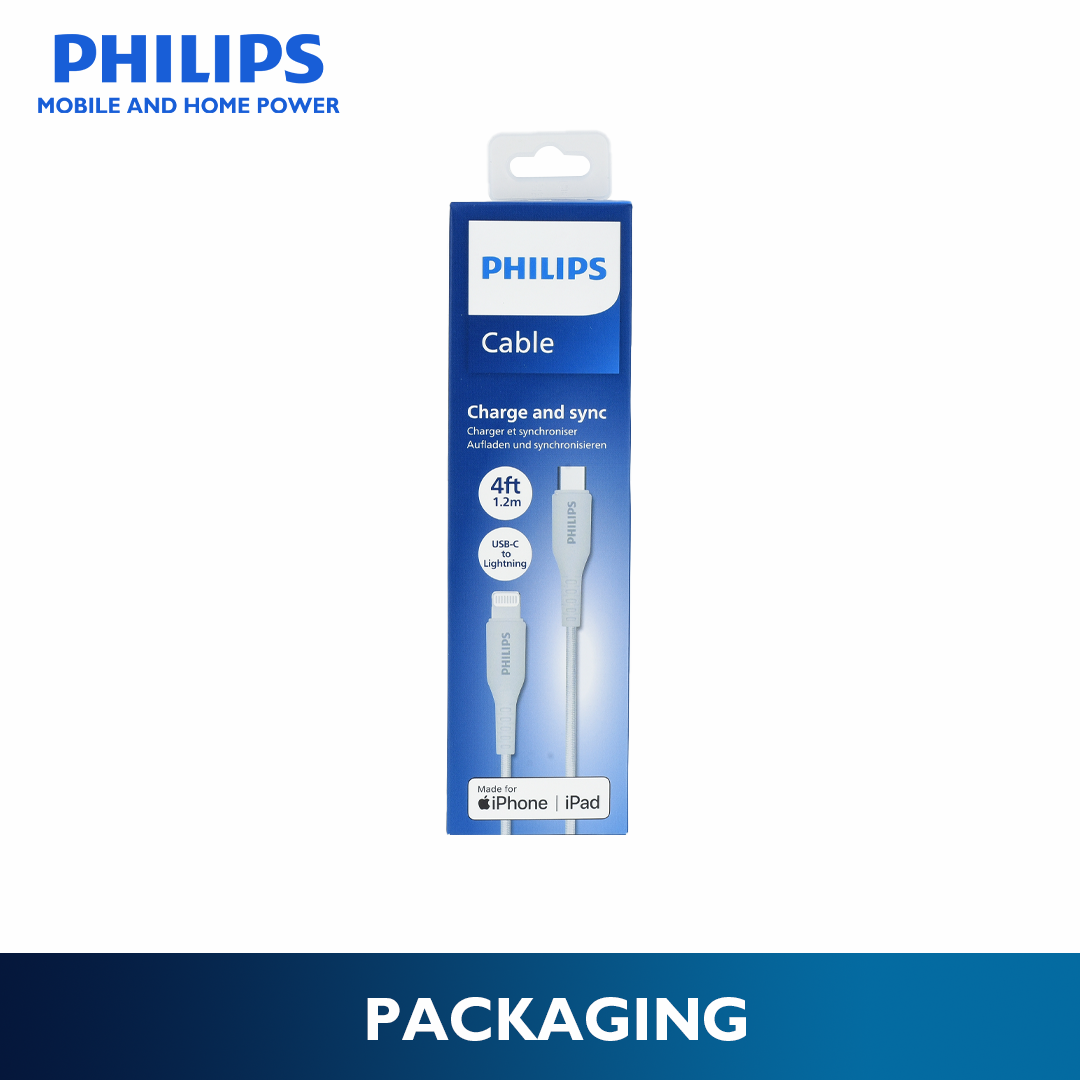 Philips Braided 1.2m 18W USB C Type-C to Lightning Cable MFi Certified iPhone Charging Cable