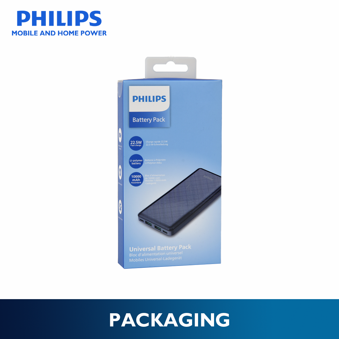 Philips Blue 22.5W 10000mAh PD Fast Charger Powerbank USB-C USB-A Outputs