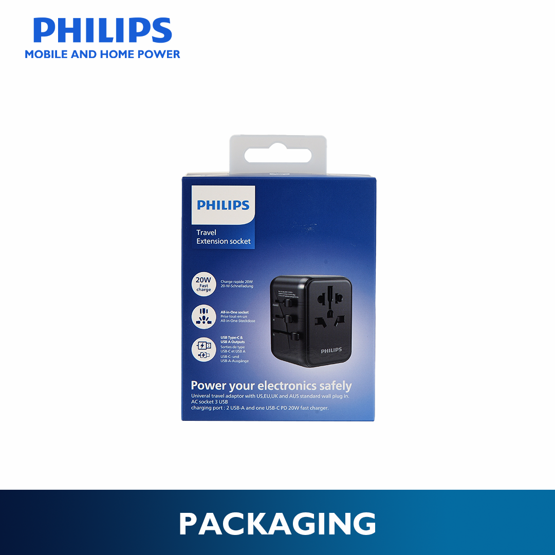 Philips 20W Fast Charging Multi-Port Universal Socket Non Grounding US/EU/AUS/UK plugs Quick Charge Adaptor
