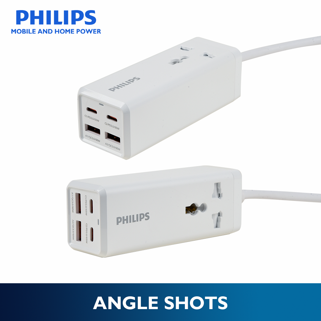Philips PD 65W 2Meter with 2 Charger Type C USB-C and 2USB-A Universal Heavy Duty Extension Power Strips Socket