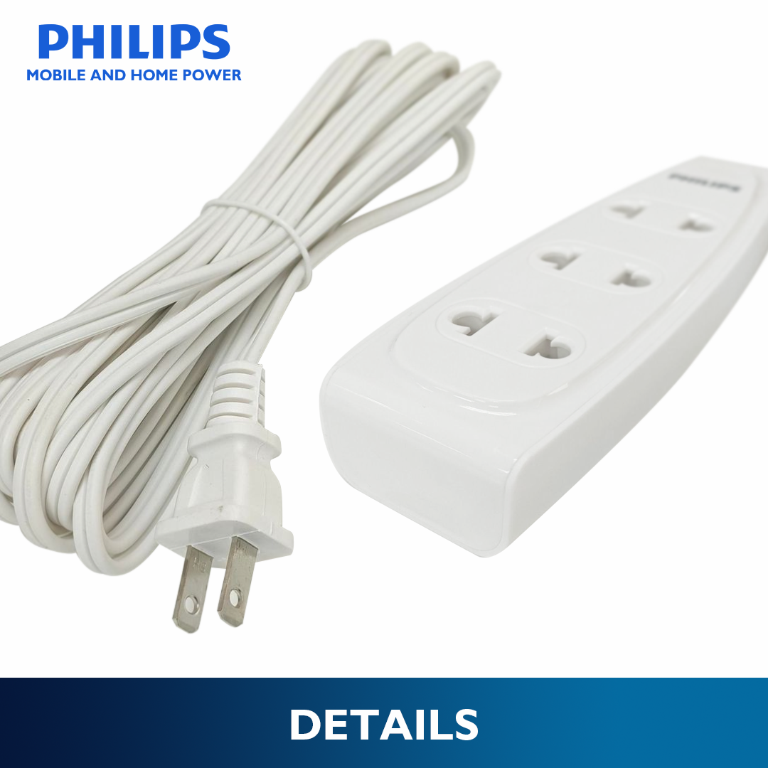 Philips 3-Way Extension Socket Non-Flammable Material 5 Meters Cord Power Multiplier