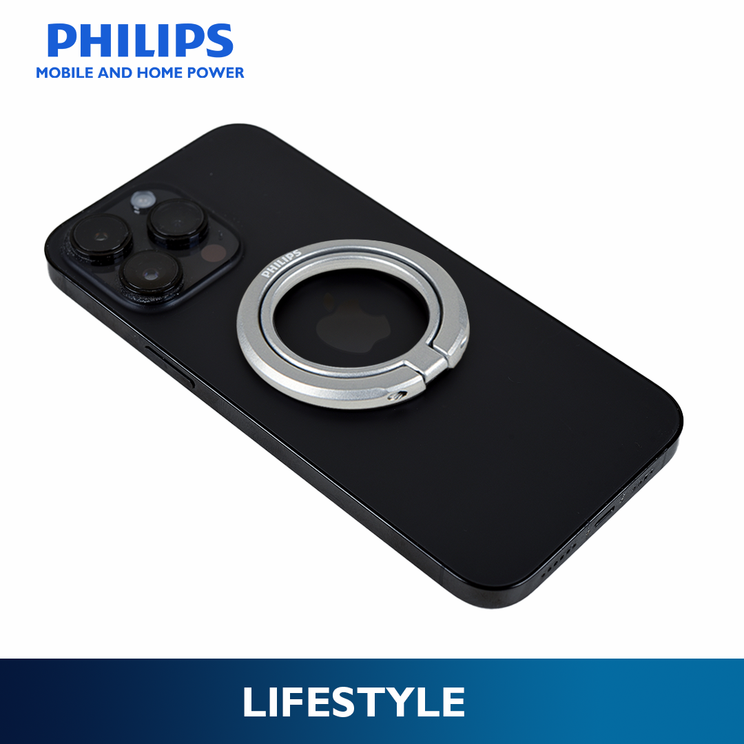 Philips White 360°Rotation 180° Flip Metallic Magnetic Ring Stand Cellphone Holder with Additional Metal Magnetic Ring