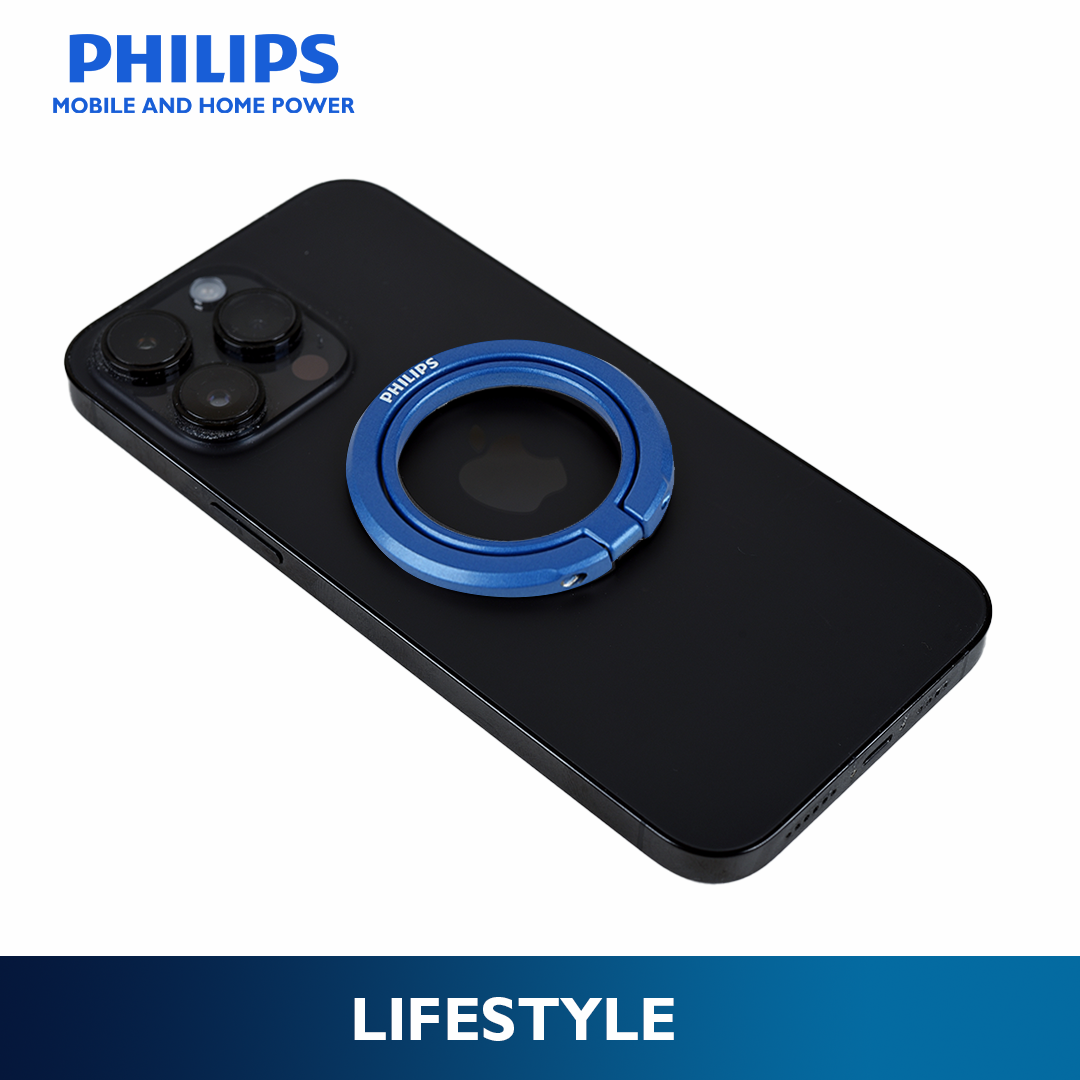 Philips Blue 360°Rotation 180° Flip Metallic Magnetic Ring Stand Cellphone Holder with Additional Metal Magnetic Ring