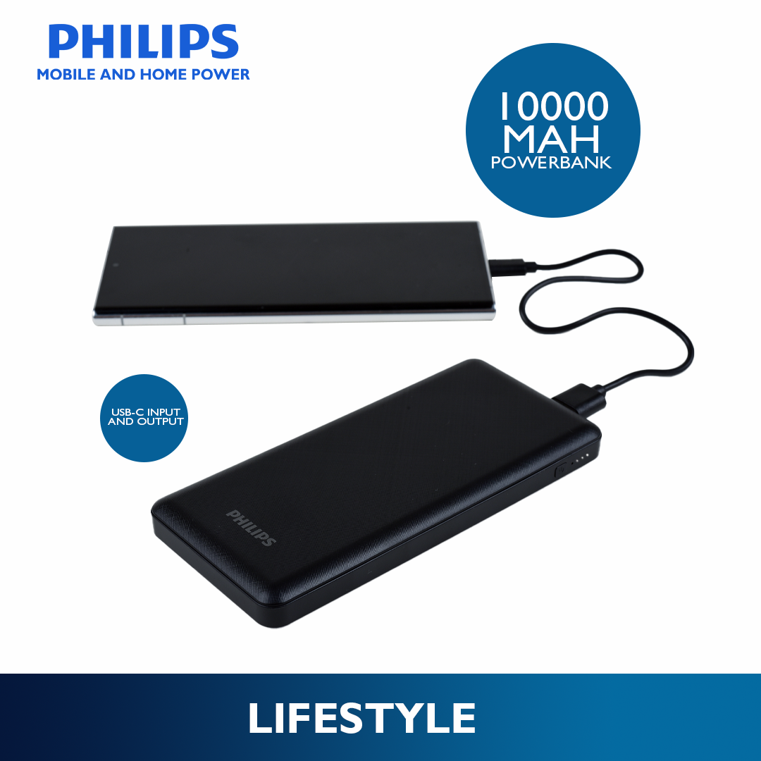 Philips Black 22.5W 10000mAh PD Fast Charger Powerbank USB-C USB-A Outputs