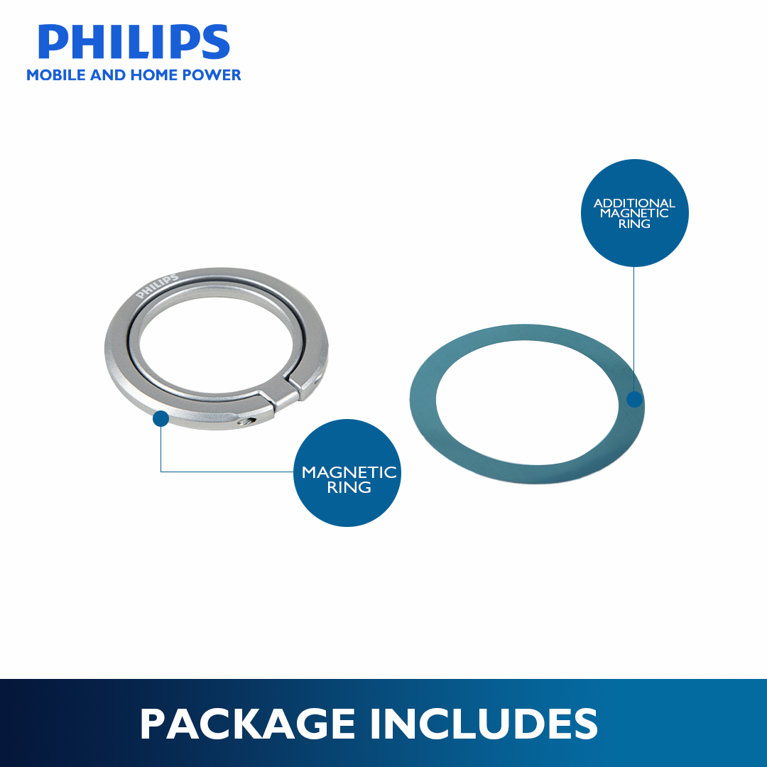 Philips White 360°Rotation 180° Flip Metallic Magnetic Ring Stand Cellphone Holder with Additional Metal Magnetic Ring