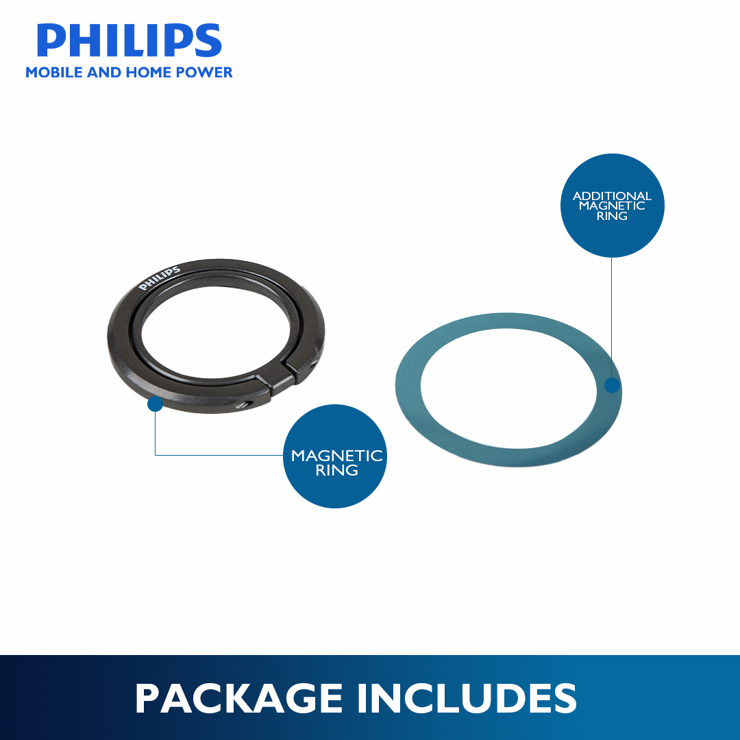 Philips Black 360°Rotation 180° Flip Metallic Magnetic Ring Stand Cellphone Holder with Additional Metal Magnetic Ring