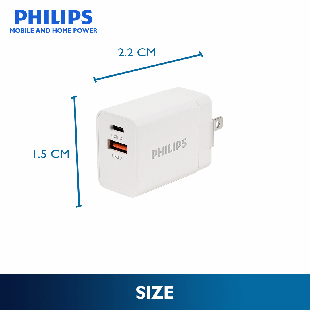 Philips 33W USB C Fast Charger 2 Port Compact Charger with Foldable Plug