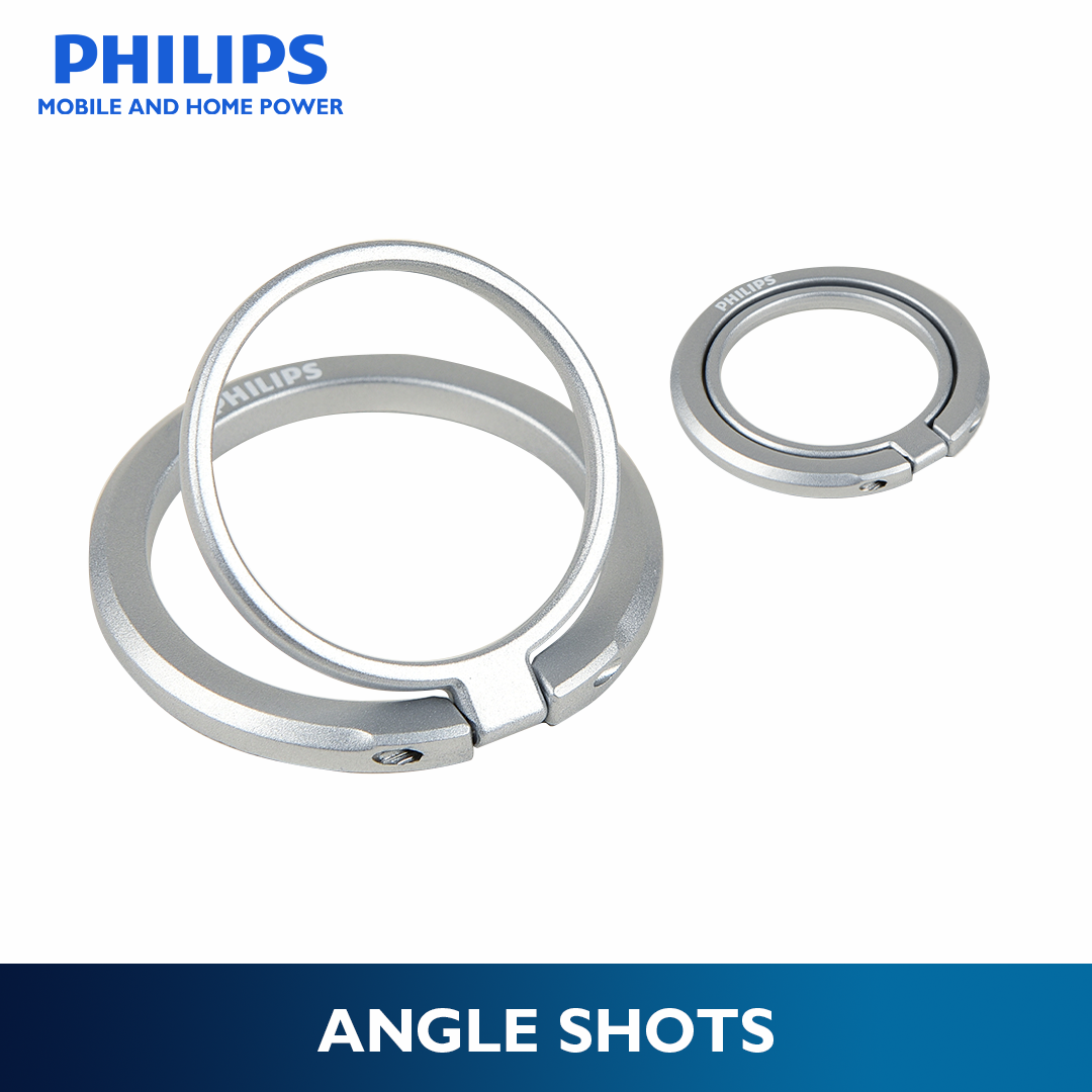 Philips White 360°Rotation 180° Flip Metallic Magnetic Ring Stand Cellphone Holder with Additional Metal Magnetic Ring