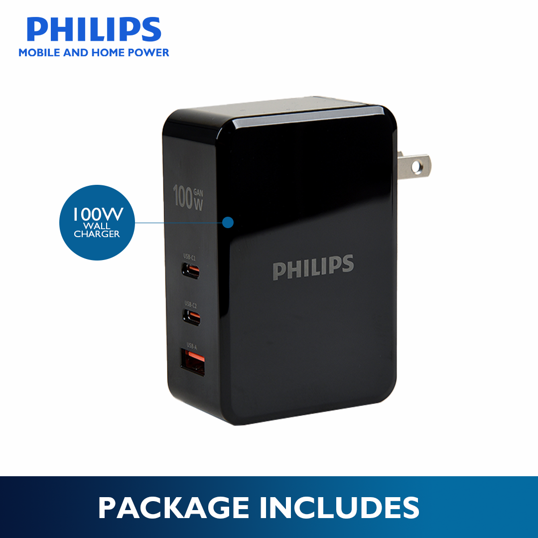 Philips 100Watts USB C 3-Port Compact Fast PPS Wall Charger