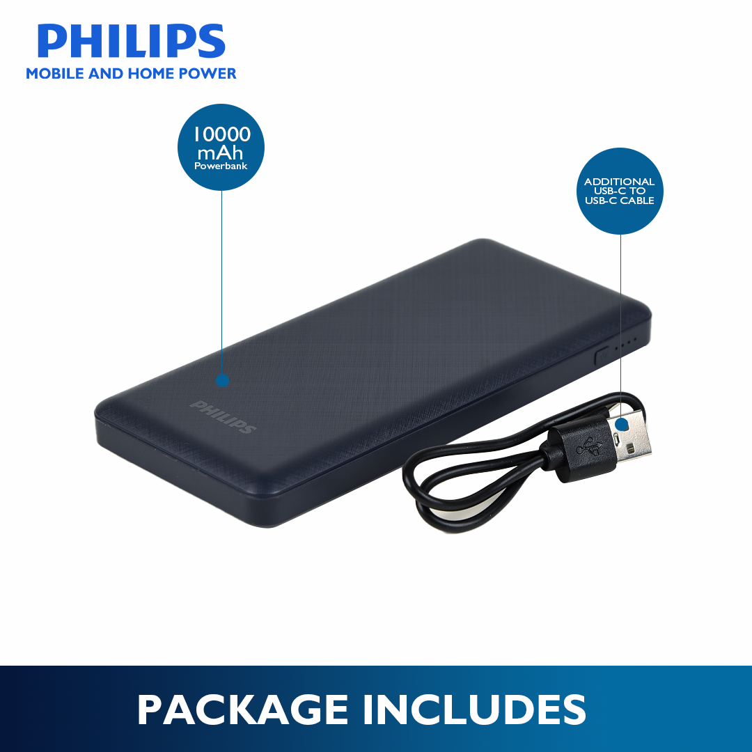 Philips Blue 22.5W 10000mAh PD Fast Charger Powerbank USB-C USB-A Outputs