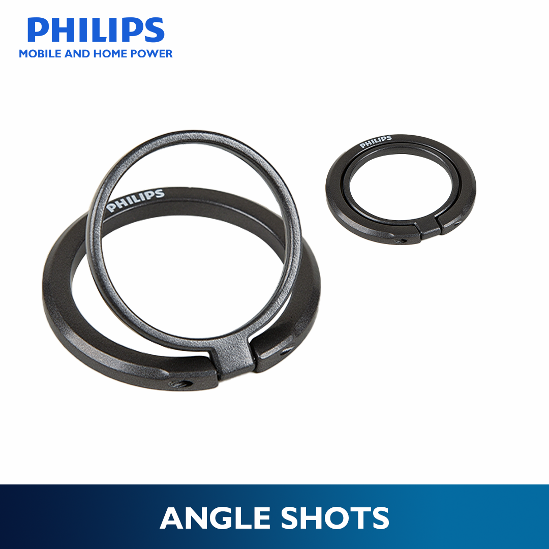 Philips Black 360°Rotation 180° Flip Metallic Magnetic Ring Stand Cellphone Holder with Additional Metal Magnetic Ring