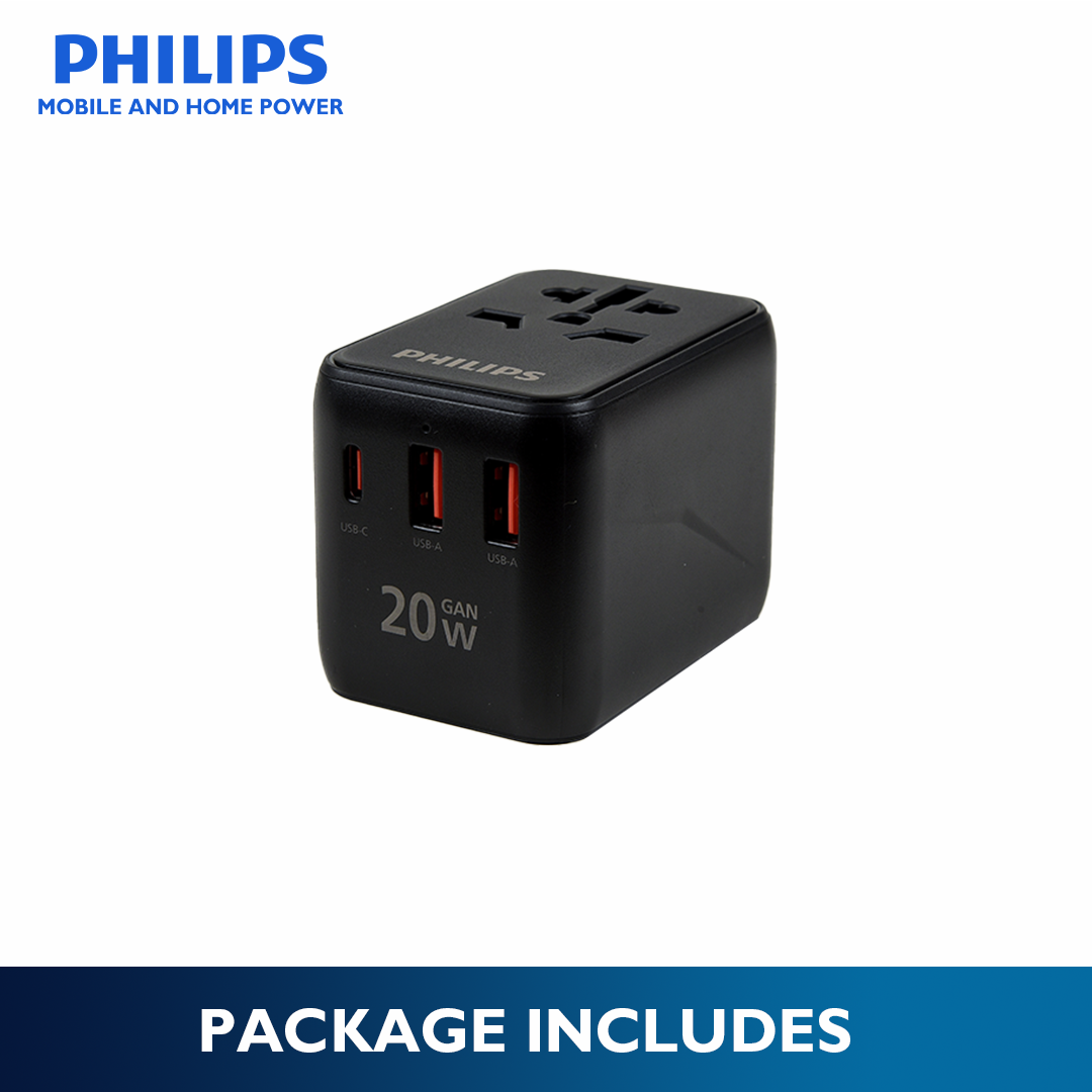Philips 20W Fast Charging Multi-Port Universal Socket Non Grounding US/EU/AUS/UK plugs Quick Charge Adaptor
