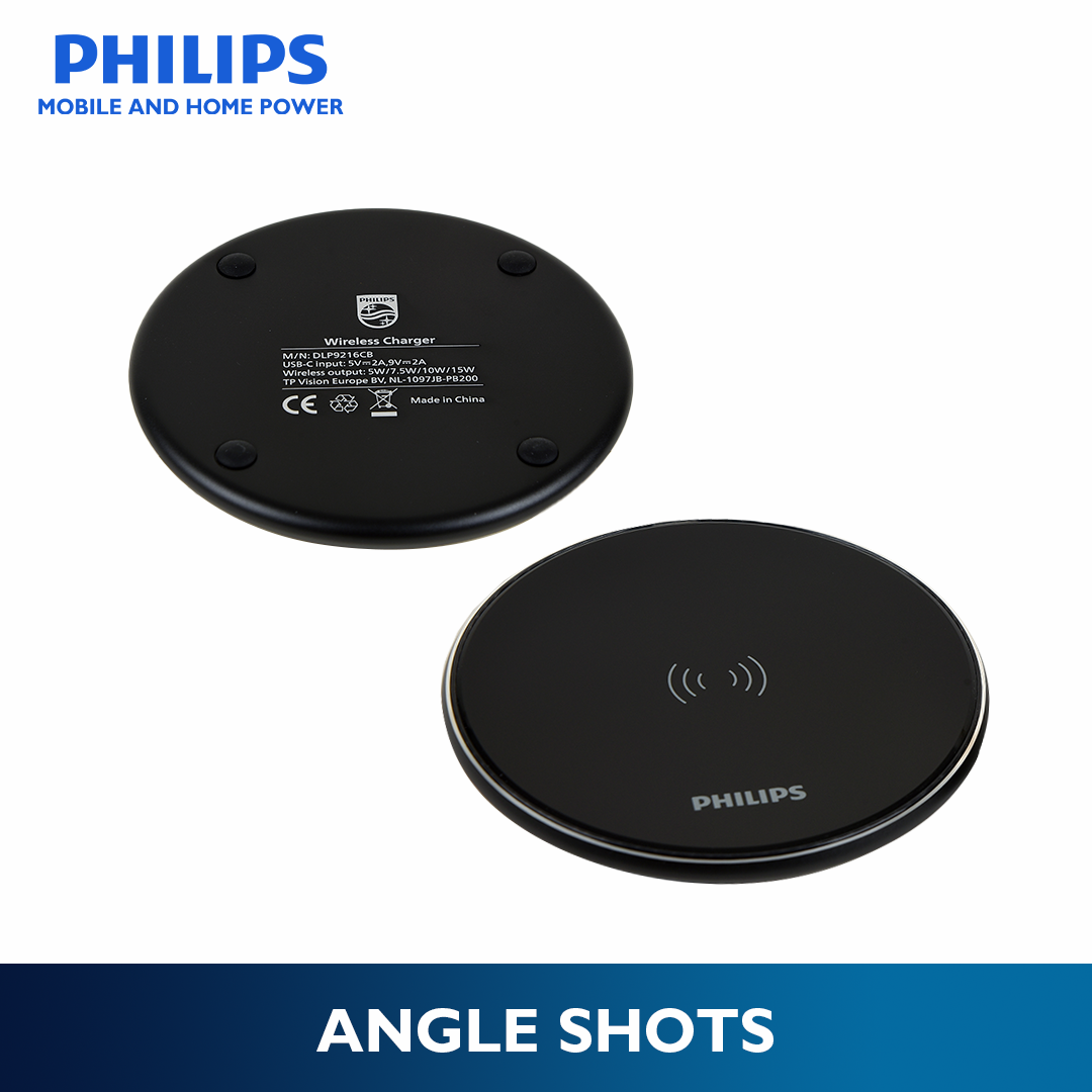 Philips 15W Fast Charging Wireless Black Charger Disc with 1.5M USB-C Cable