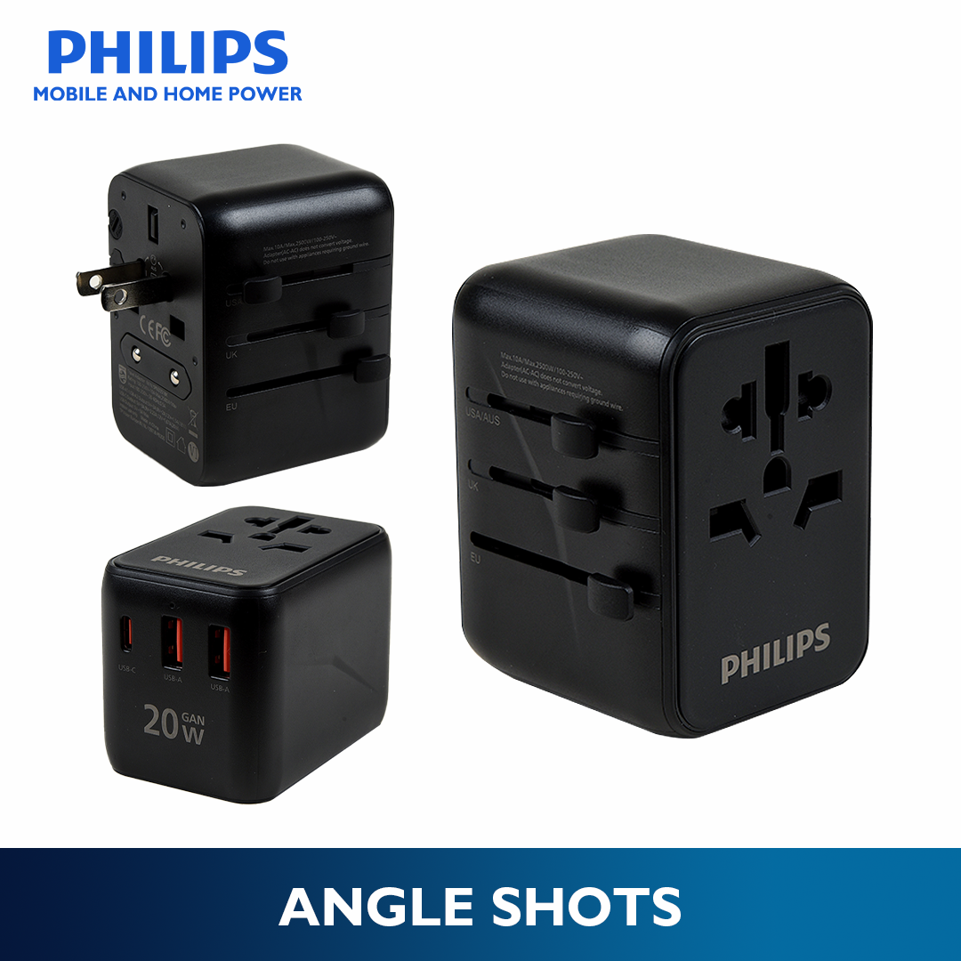 Philips 20W Fast Charging Multi-Port Universal Socket Non Grounding US/EU/AUS/UK plugs Quick Charge Adaptor