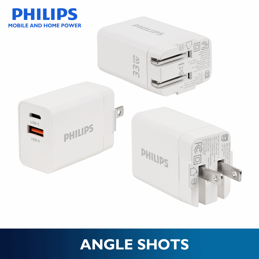 Philips 33W USB C Fast Charger 2 Port Compact Charger with Foldable Plug