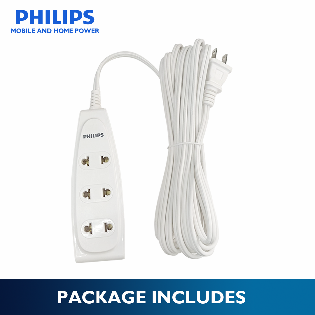 Philips 3-Way Extension Socket Non-Flammable Material 5 Meters Cord Power Multiplier