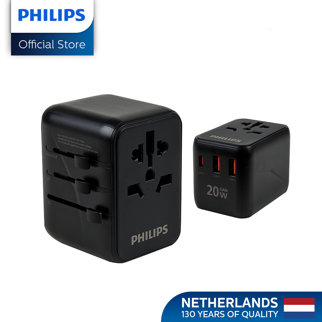 Philips 20W Fast Charging Multi-Port Universal Socket Non Grounding US/EU/AUS/UK plugs Quick Charge Adaptor