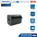 Philips Black 33W USB C Charger, 2 Port Compact Charger with Foldable Plug