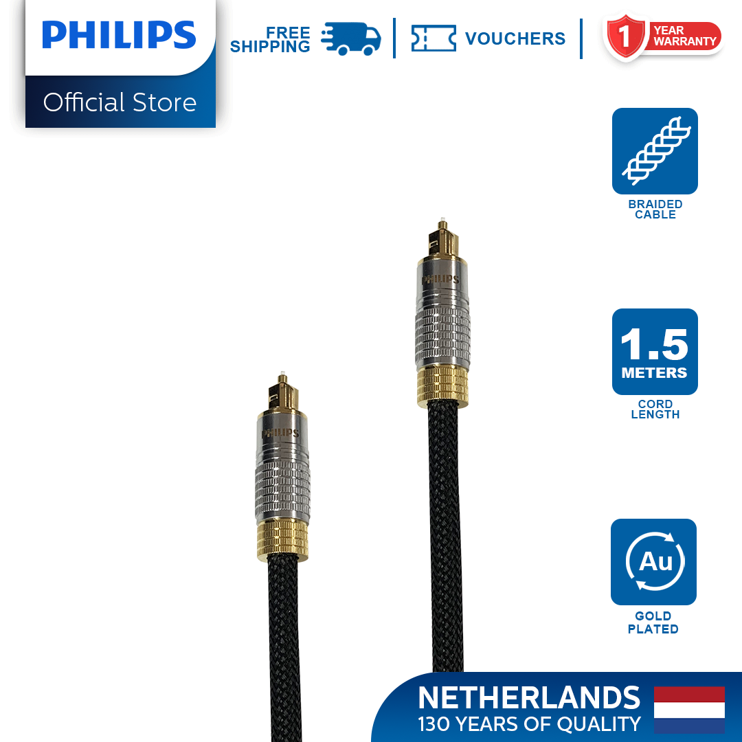 Philips 1.5M Toslink Digital Optical Audio Cable For Home Theater Sound Bar Amplifier TV PS4 Xbox TV Cable