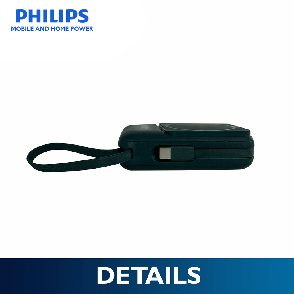 Philips 10,000mAh Magnetic Wireless Power Bank 22.5W with Built-in USB-C & Lightning Cables - Crystal Teal