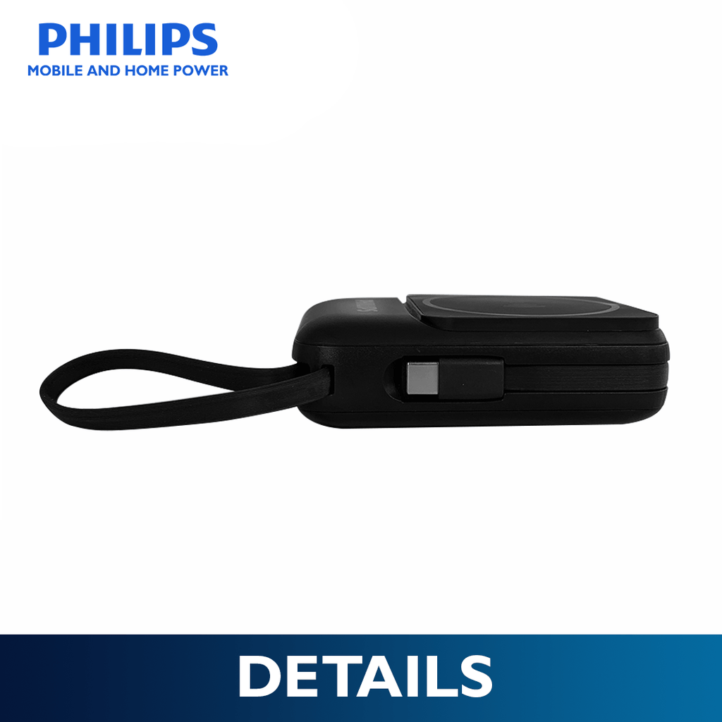 Philips 10,000mAh Magnetic Wireless Power Bank 22.5W with Built-in USB-C & Lightning Cables - Darkslate