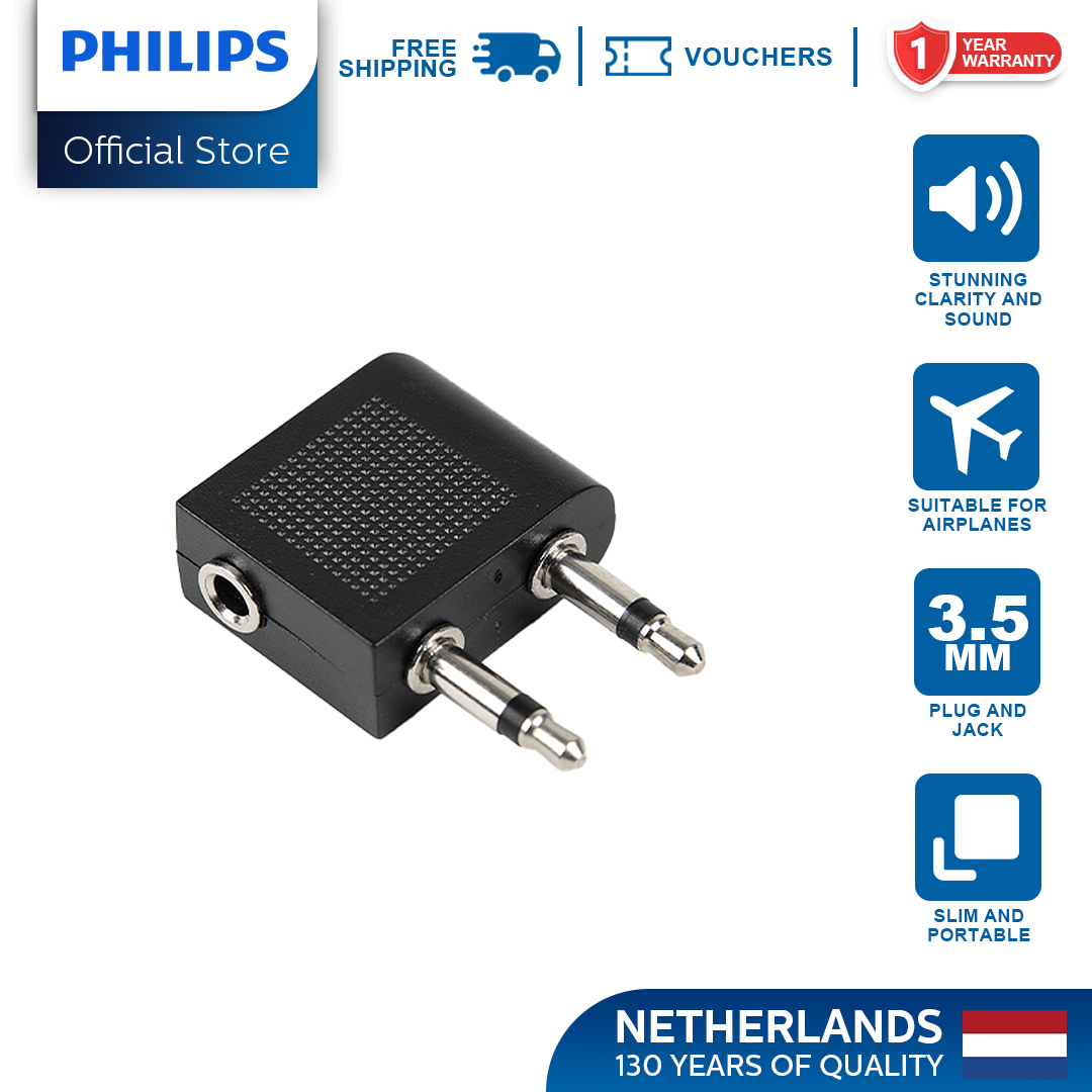 Philips 3.5mm Airplane Flight Headphone Dual Plug-in Adapter Female to Male Audio Adapter for CTIA Standard Headphones
