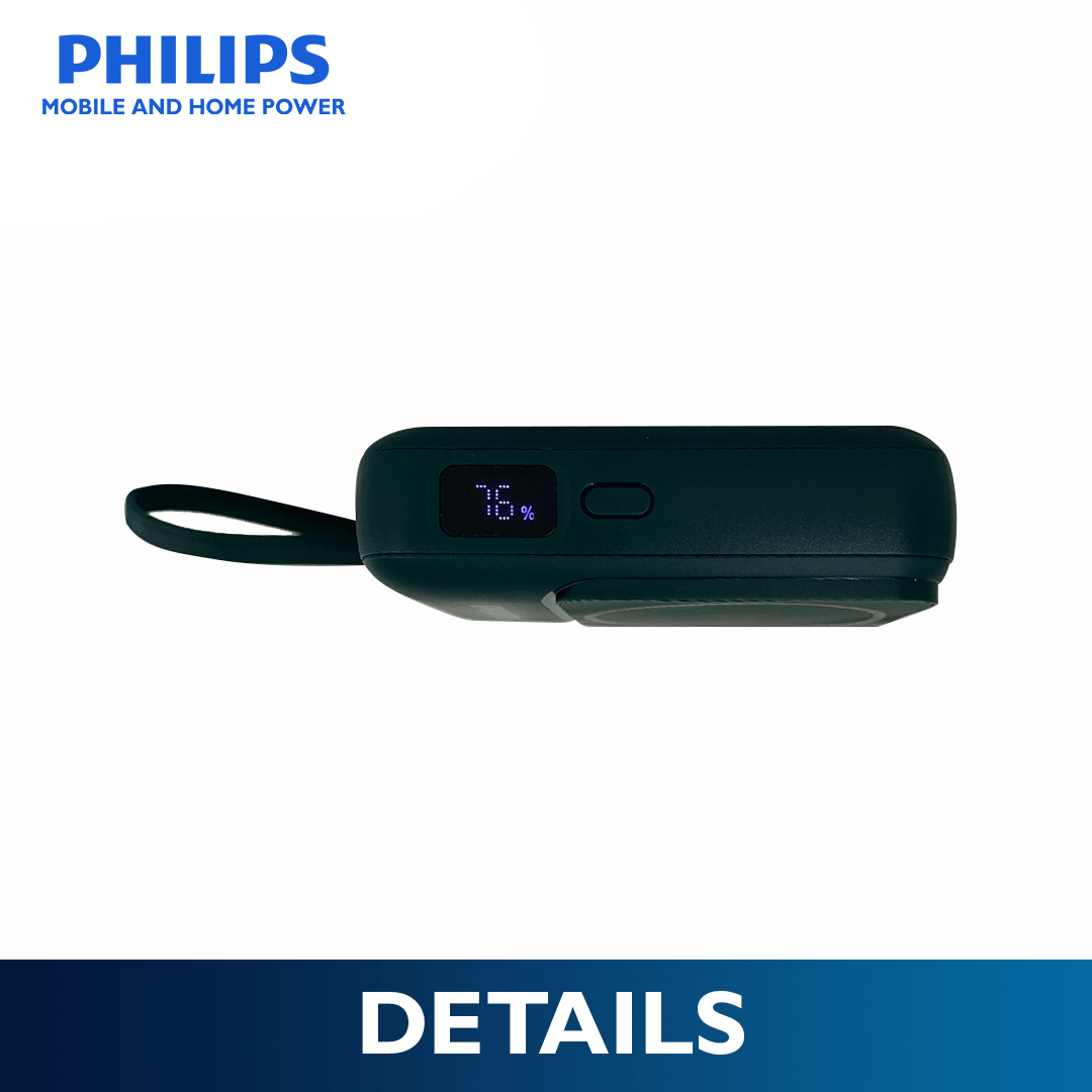 Philips 10,000mAh Magnetic Wireless Power Bank 22.5W with Built-in USB-C & Lightning Cables - Crystal Teal
