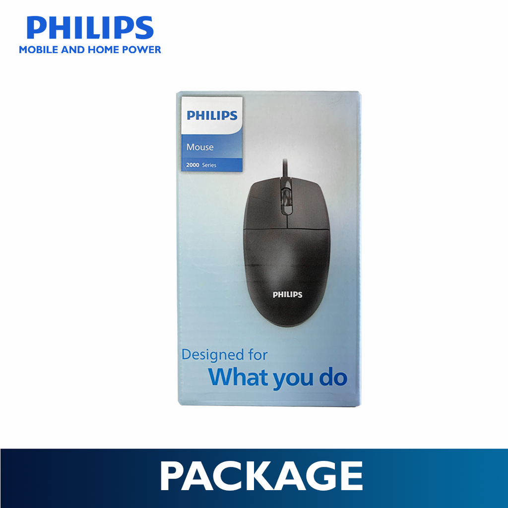 Philips Wired Mouse 2000 Series 1200 DPI, Optical Sensor, Plug & Play Office & Home Use