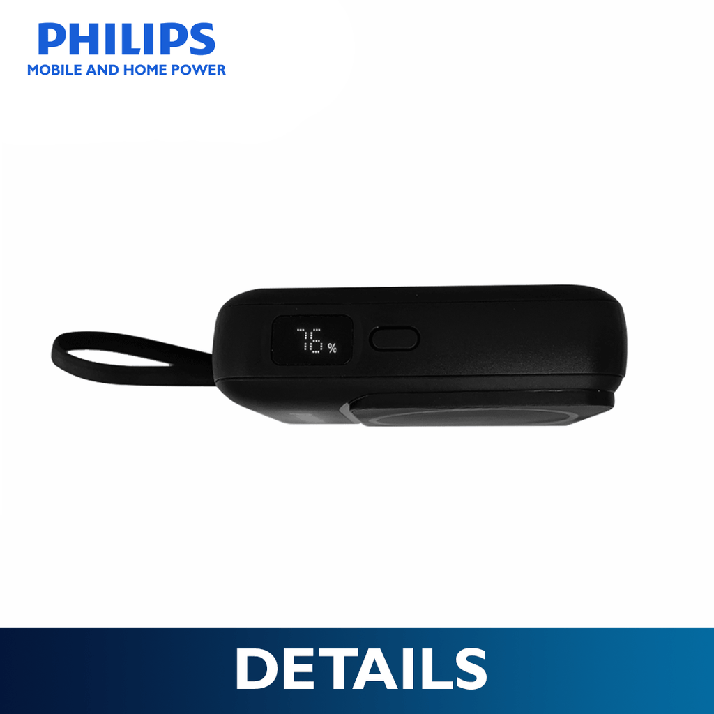 Philips 10,000mAh Magnetic Wireless Power Bank 22.5W with Built-in USB-C & Lightning Cables - Darkslate
