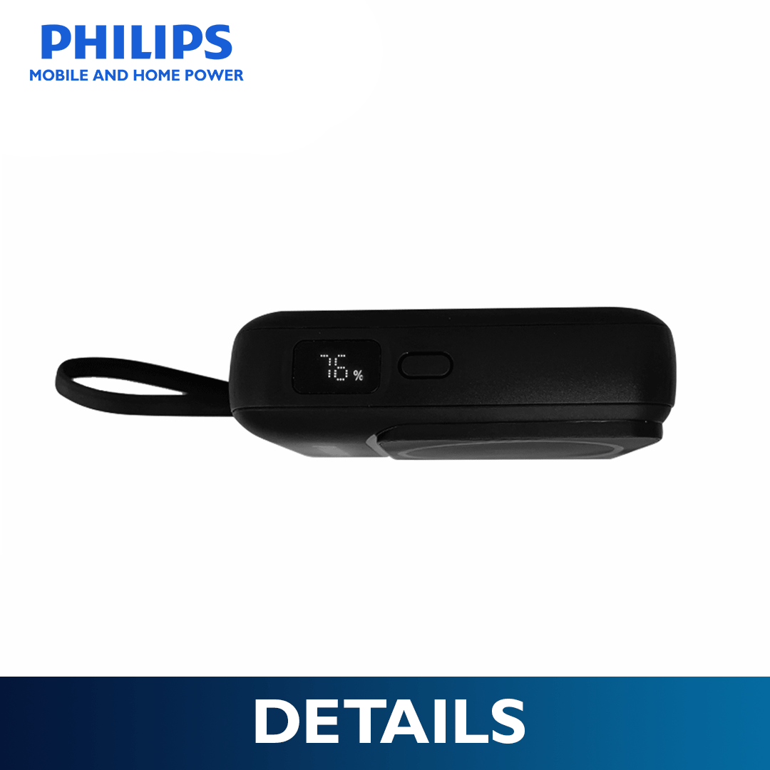 Philips 10,000mAh Magnetic Wireless Power Bank 22.5W with Built-in USB-C & Lightning Cables - Darkslate