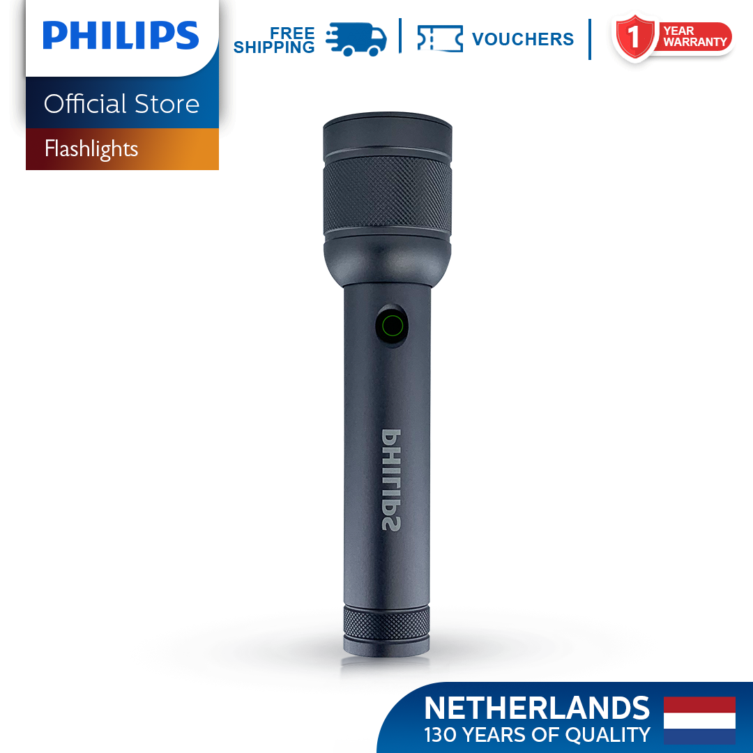PHILIPS 10W Aluminium Alloy Rechargeable LED Flashlight | Ultra-Bright 910 Lumens | 300 m Beam Range Up to 12hrs Use With Flashing, SOS Mode, Dimming Mode