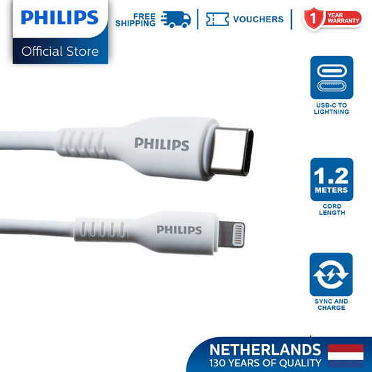 Philips 1.2m 18W USB C Type-C to Lightning Cable MFi Certified iPhone Charging Cable for iPhone 14 13 Pro Max iPhone 14 Plus iPhone 12/11/X/XR/XS/8 Series, iPad 9, AirPods Pro, and More Braided and Silicon