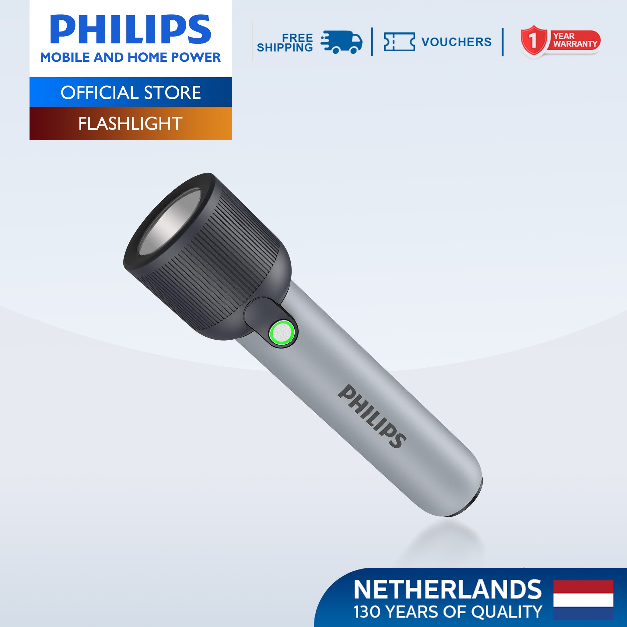 PHILIPS 3W Rechargeable LED Flashlight Torch | 400 Lumens | 150m Range Up to 12hrs Use With Full Brightness, Low Light, and Infinite Dimming
