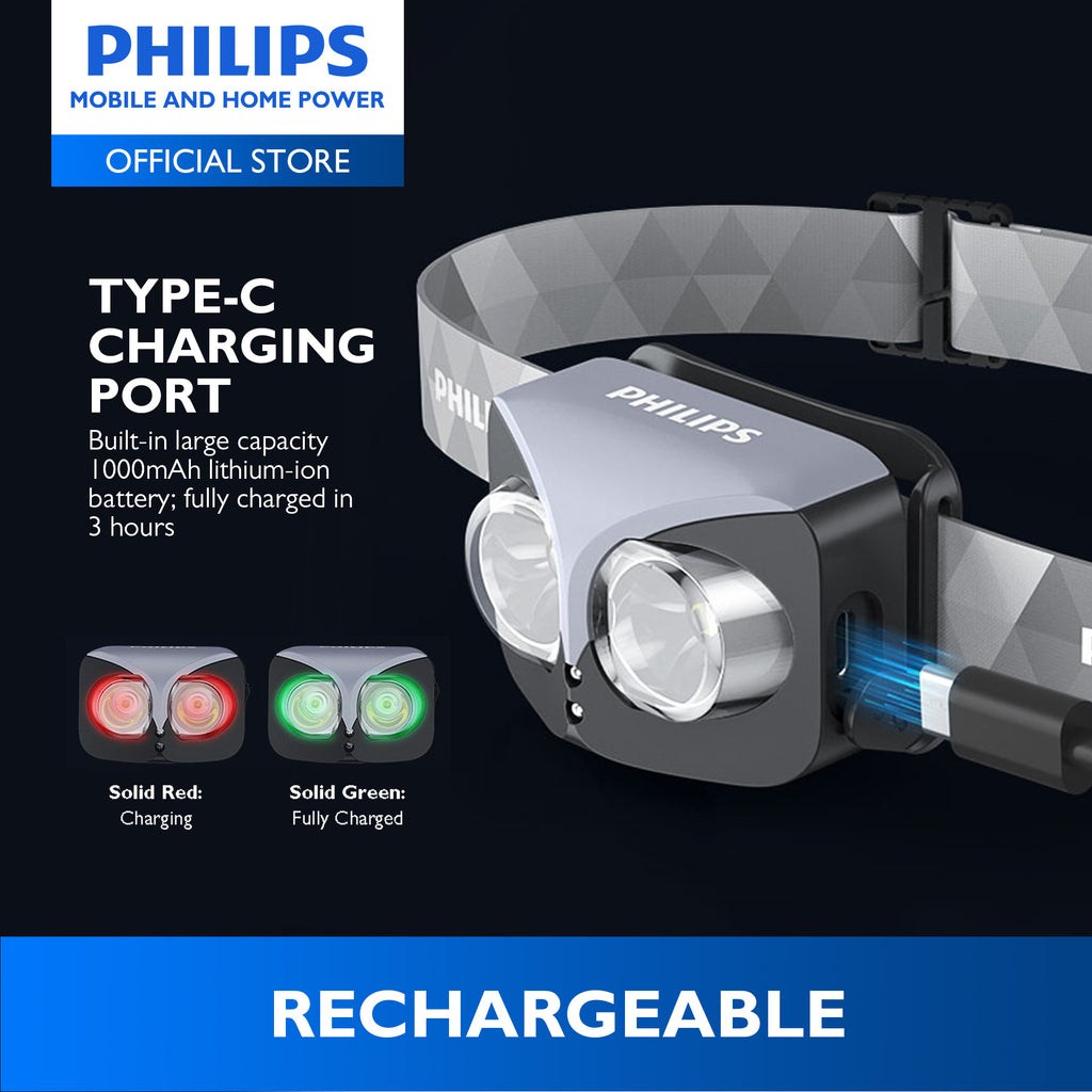 PHILIPS Multi-Functional Rechargeable Sensor LED Headlamp | 450 Lumens Brightness | 100 m Beam Distance | 1000 mAh Battery