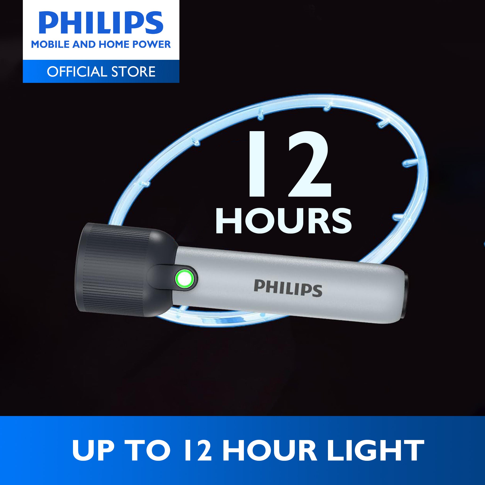 PHILIPS 3W Rechargeable LED Flashlight Torch | 400 Lumens | 150m Range Up to 12hrs Use With Full Brightness, Low Light, and Infinite Dimming