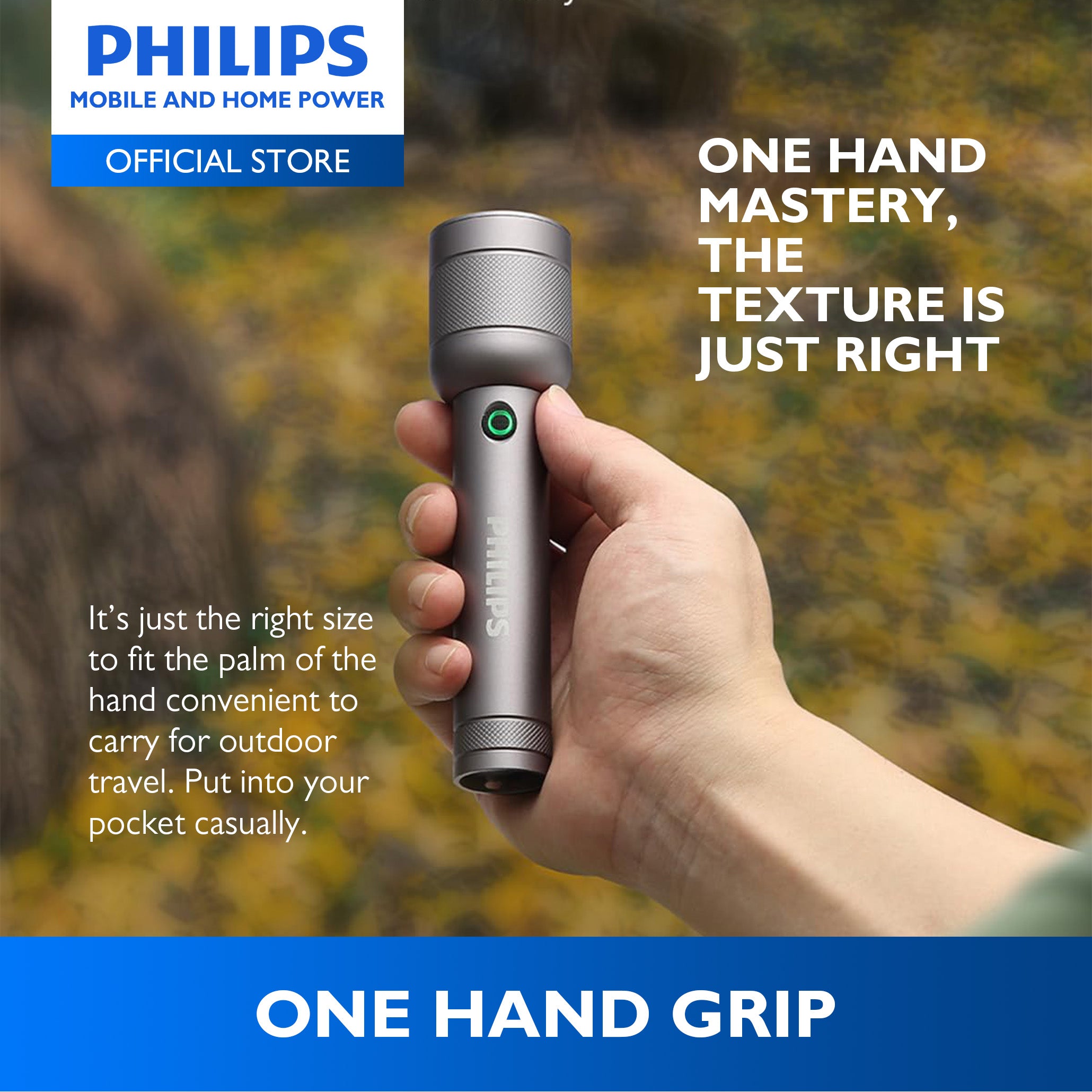 PHILIPS 10W Aluminium Alloy Rechargeable LED Flashlight | Ultra-Bright 910 Lumens | 300 m Beam Range Up to 12hrs Use With Flashing, SOS Mode, Dimming Mode