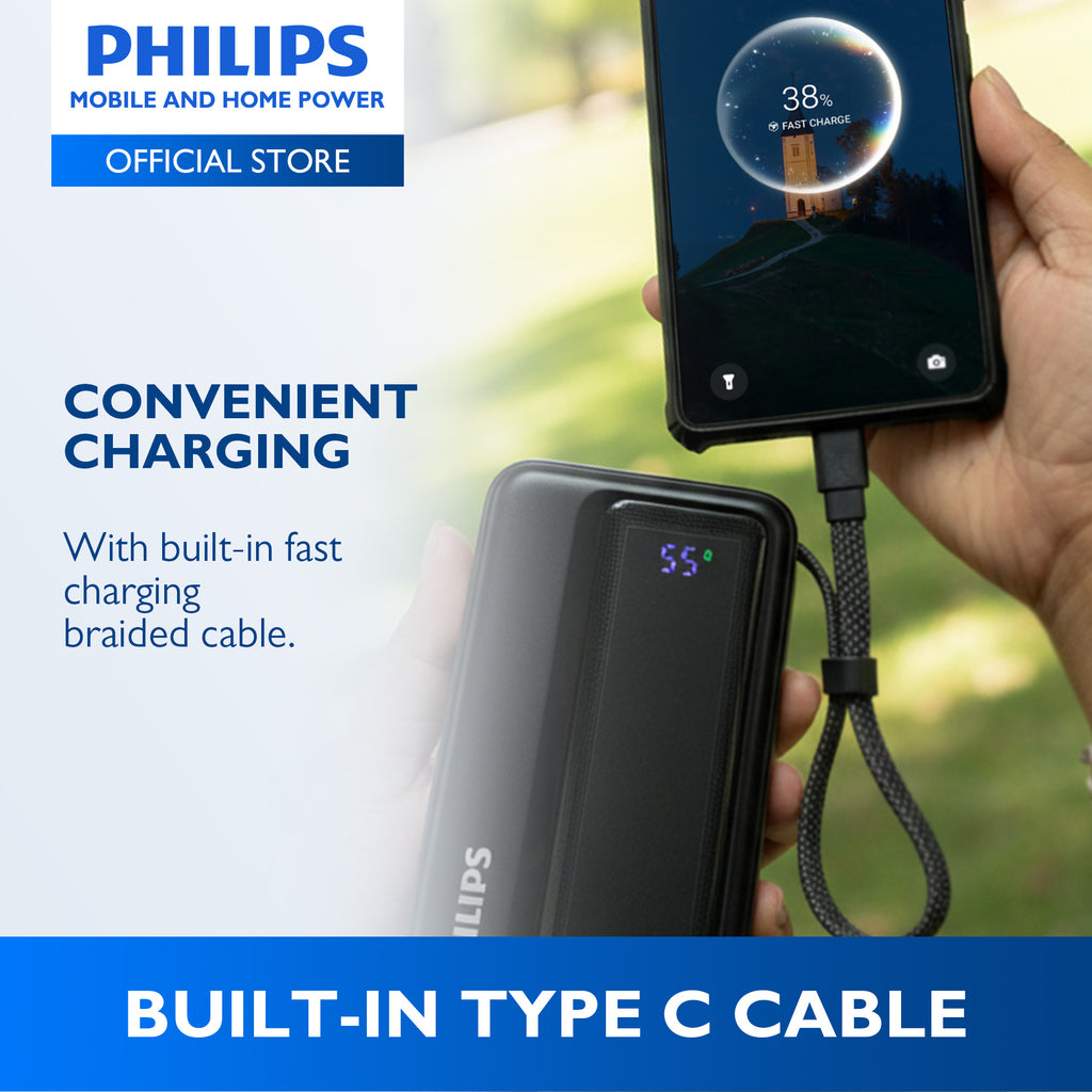 Philips Teal 20000mAh Power Bank 45W Fast Charging PD QC3.0 Fast Charging Built-in USB-C