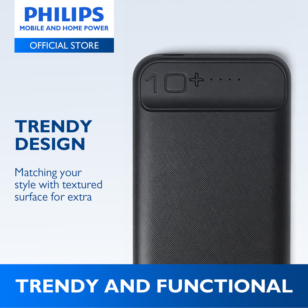 PHILIPS 10000mAh 2.1A Fast Charge Powerbank Dual USB Output USB-C & Micro USB Input Li-Polymer Battery