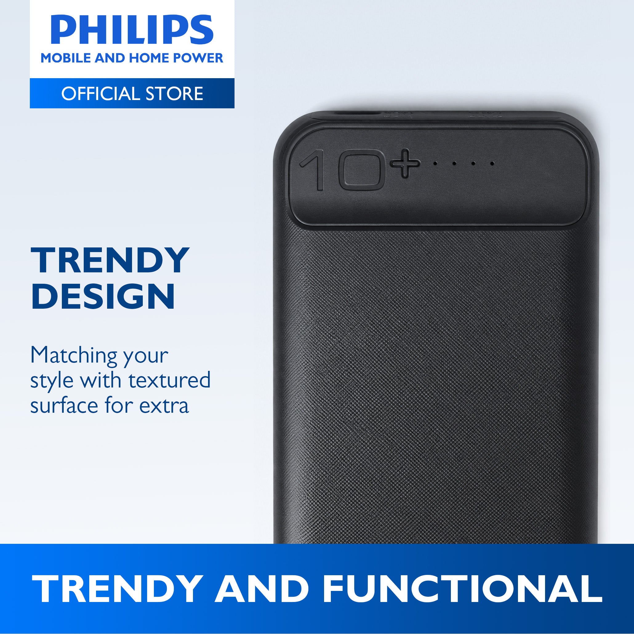 PHILIPS 10000mAh 2.1A Fast Charge Powerbank Dual USB Output USB-C & Micro USB Input Li-Polymer Battery